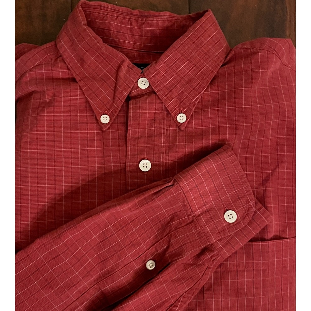 Brooks Brothers Mens Red Grid Check Button Down Shirt Size M Long Sleeve Crimson